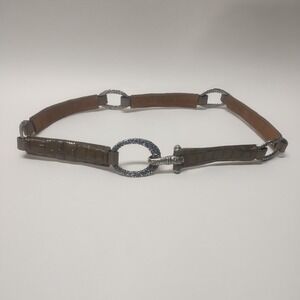 Brighton Cher Gold Crocodile Embossed Silver Buckle Stretch Belt 34 Boho Western